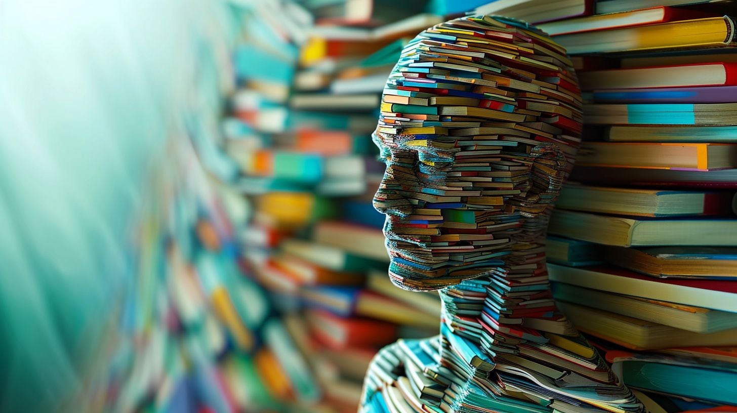 Adulto hombre hecho de libros coloridos - (Imagen Ilustrativa Infobae)