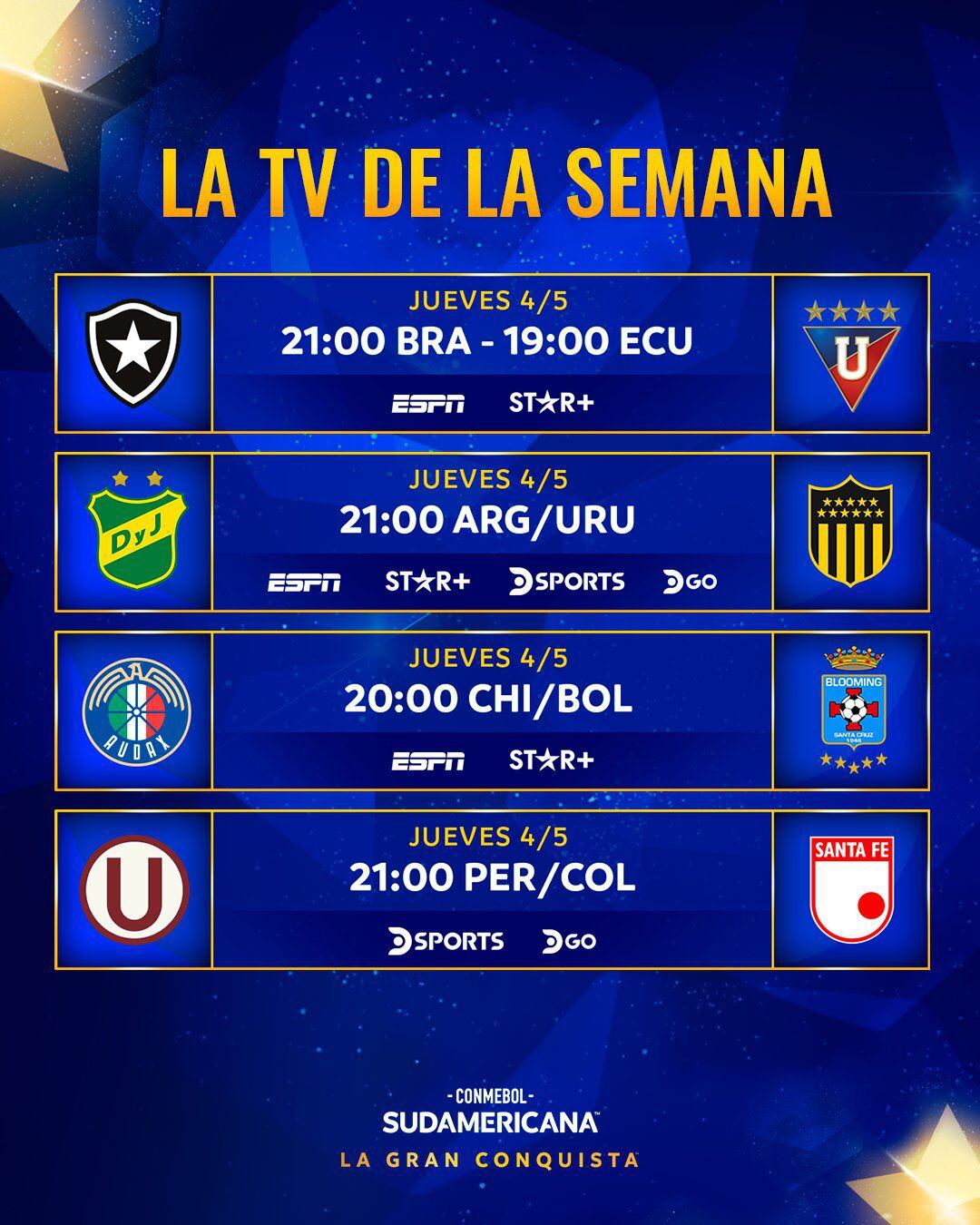 Canal y hora del Universitario vs Independiente Santa Fe por Copa Sudamericana. (Foto: Conmebol)