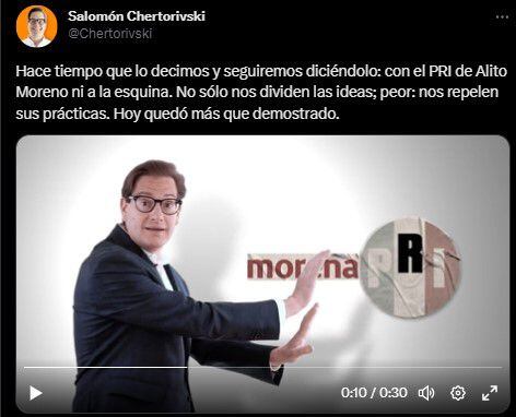 INE ordenó a MC retirar el spot contra el PRI que protagonizó Salomón Chertorivski (Twitter/@Chertorivski)