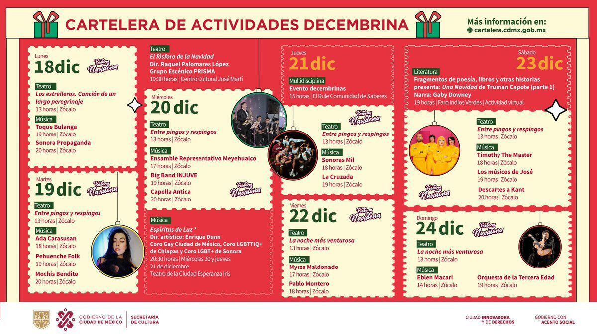 Cartelera completa de la verbena navideña (X/@CulturaCiudadMx)