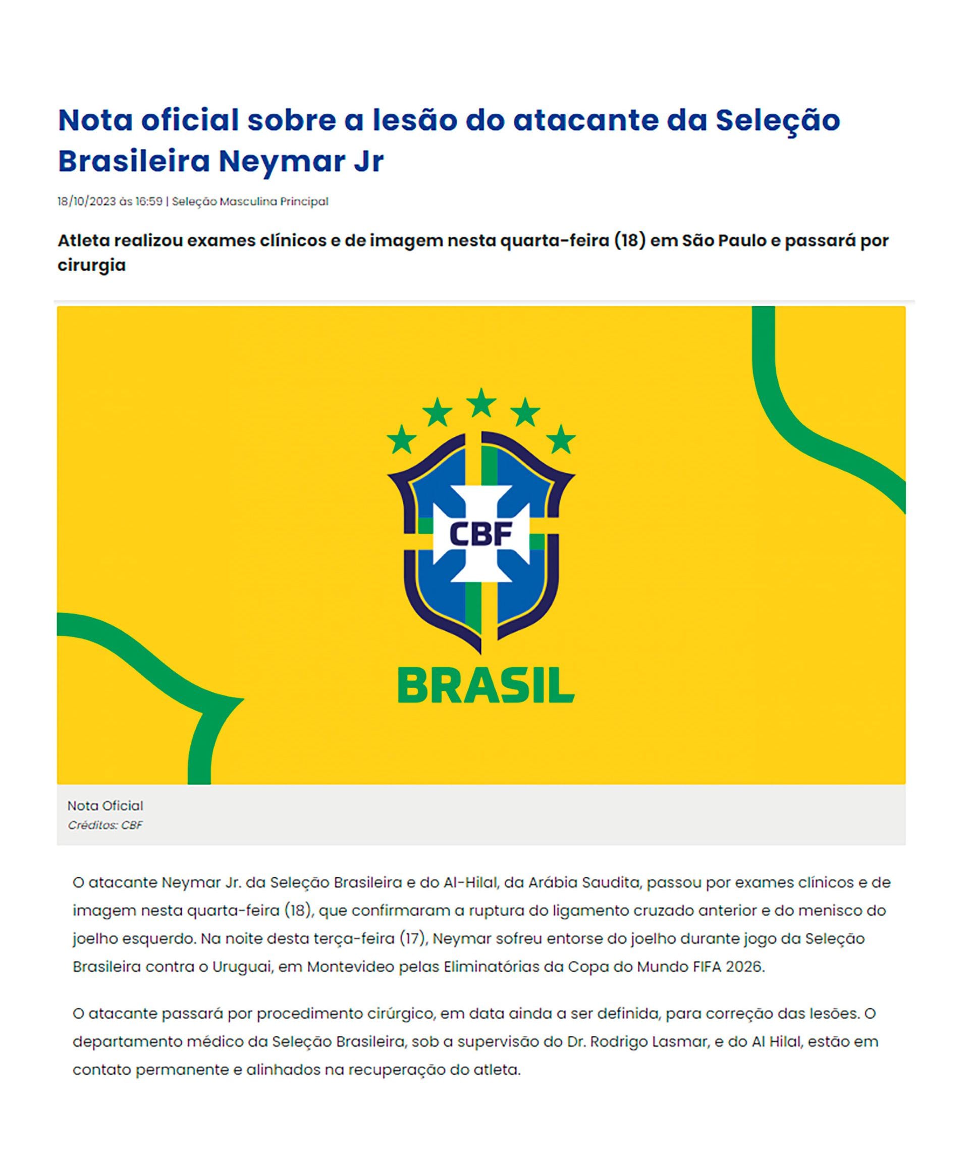El comunicado de la Confederación Brasileña de Fútbol