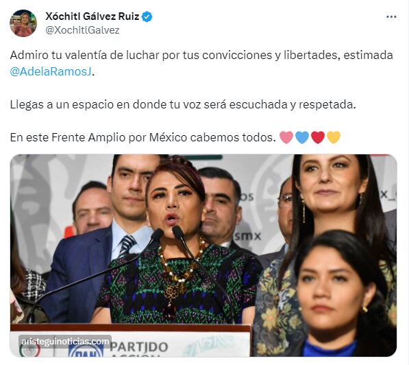 Xóchitl Gálvez dedica alguna palabras a Adela Ramos tras dejar Morena y  sumarse a la bancada del PAN (Captura de Pantalla)