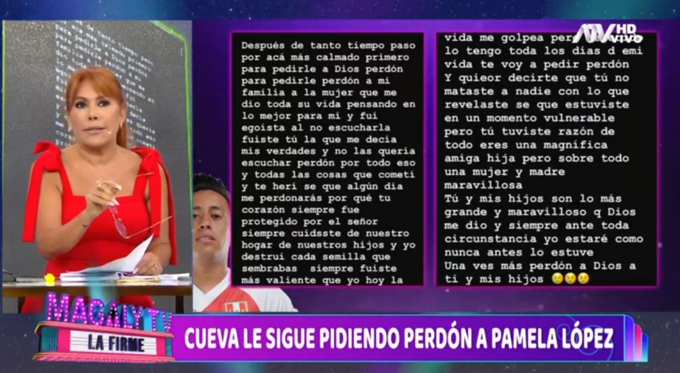 Magaly Medina se mofa del perdón que pide Christian Cueva a Pamela López. (Captura: Magaly TV La Firme)