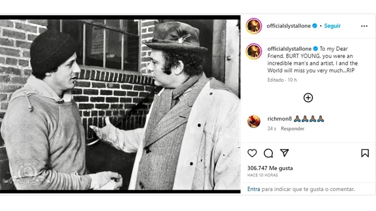 Post de Instagram con Sylvester Stallone y Burt Young 
