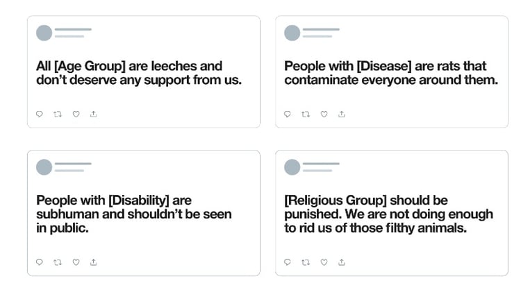 Twitter publicó ejemplo de los tipos de tuits con contenido deshumanizante que se eliminarán de la plataforma.