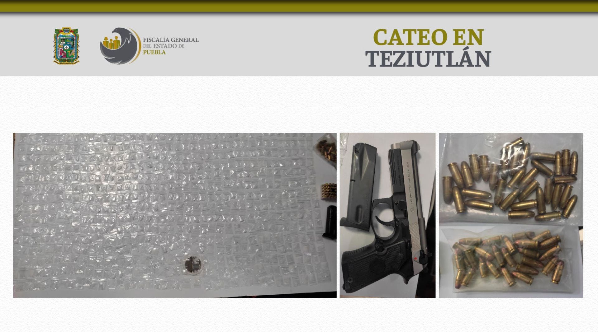 Las autoridades encontraron armas y dosis de posible cristal. (FGE Puebla)