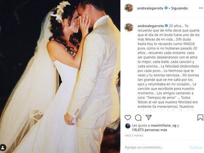 Mensaje de Legarreta para celebrar 20 años de matrimonio (Foto: Instagram)