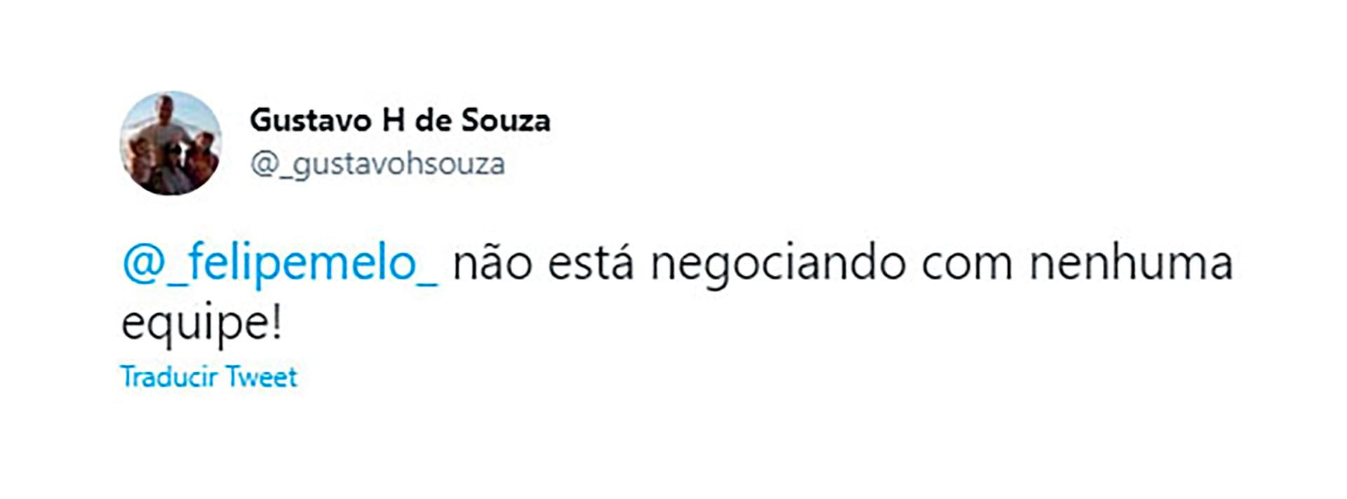 El mensaje que fue retuiteado por la cuenta oficial de Felipe Melo: "No está negociando con ningún equipo"
