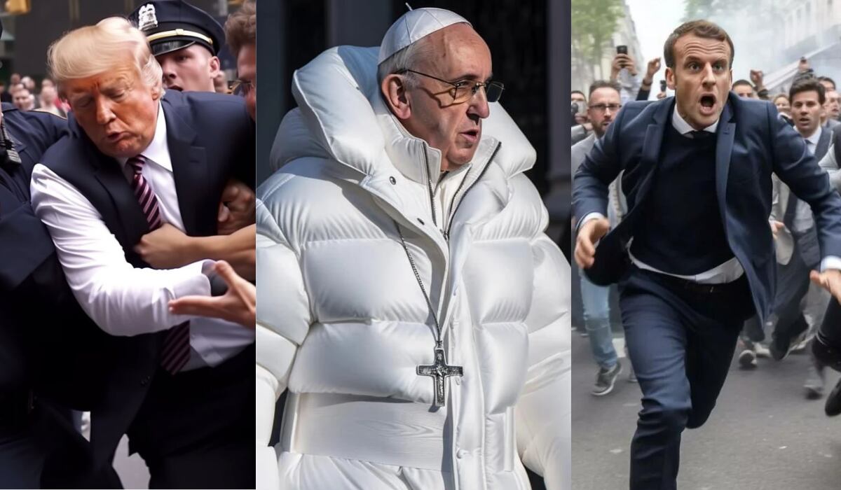 Tanto las imágenes del inexistente arresto del expresidente del Trump, así como las Papa con un abrigo blanco o las de Macron en una protesta, son ejemplos de deepfakes creados con Inteligencia Artificial.
