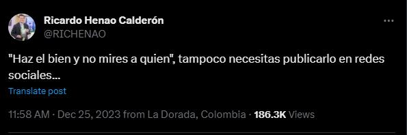 Ricardo Henao Calderón lanza puya a Radamel Falcao por ayuda a una joven - crédito @RICHENAO/X