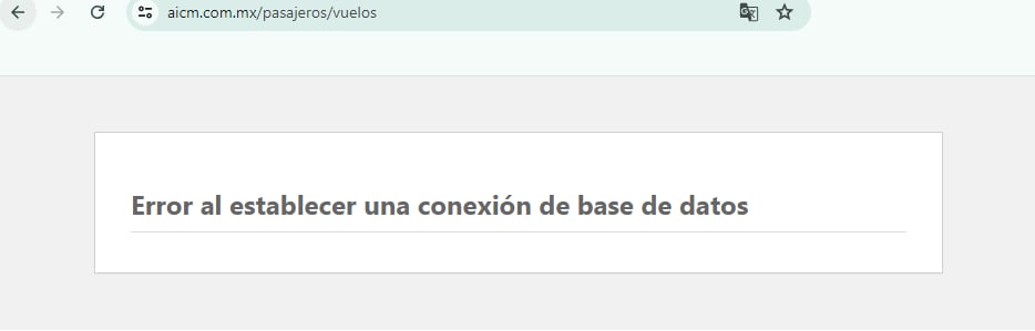 La página web del AICM no funciona. (Captura de pantalla)