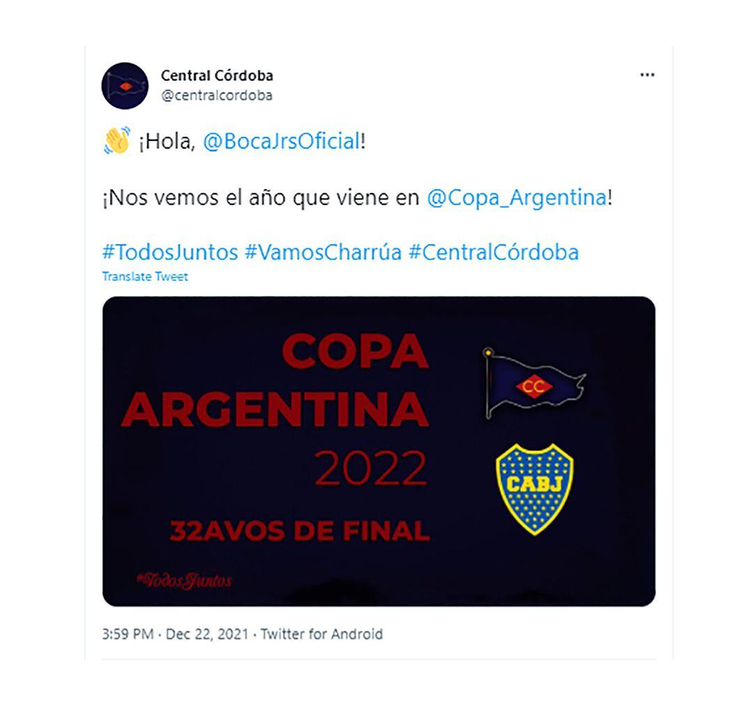 La reacción de Central Córdoba de Rosario al enterarse que enfrentará a Boca en la Copa Argentina