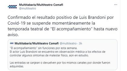 El comunicado del Multiteatro sobre la salud de Luis Brandoni (Foto: Twitter)