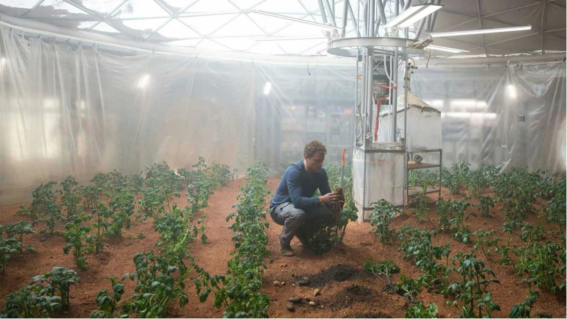 Matt Damon, en The Martian, cultivando alimentos en el espacio