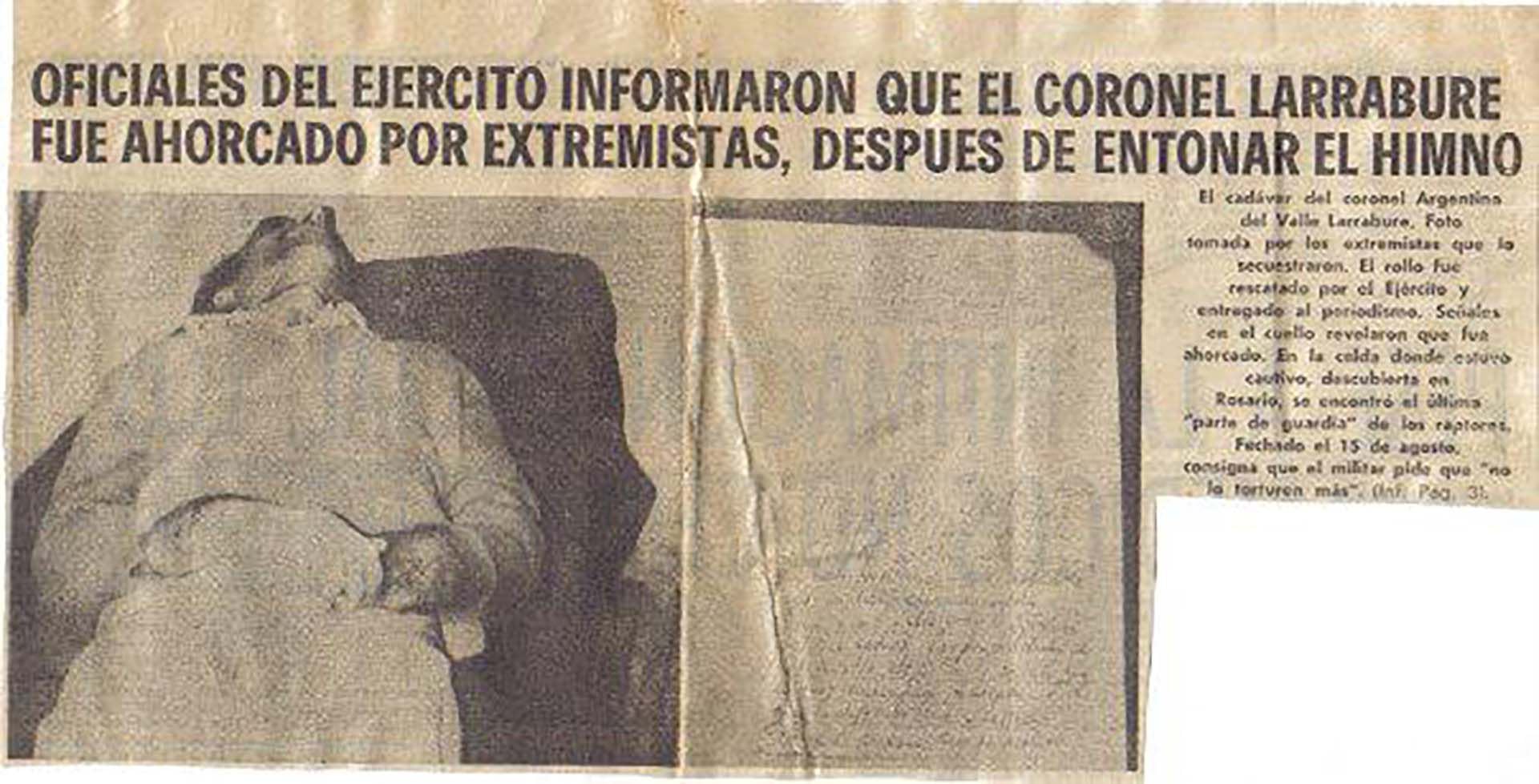 Un diario de 1975 refleja la violencia del asesinato de Larrabure