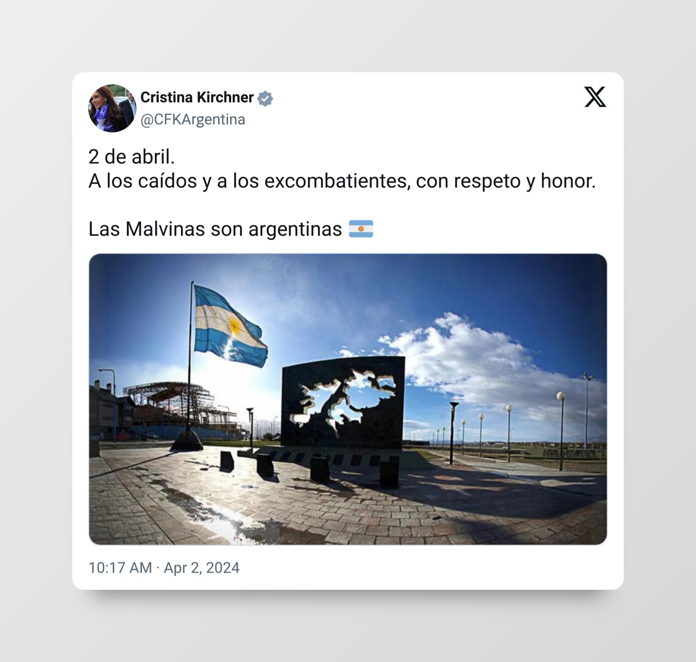 Tuits de Cristina Kirchner y Alberto Fernández por el 2 de abril