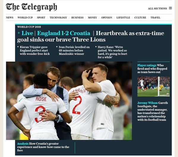 Un gol en el tiempo extra ahogó a nuestros valientes tres leones (The Telegraph)