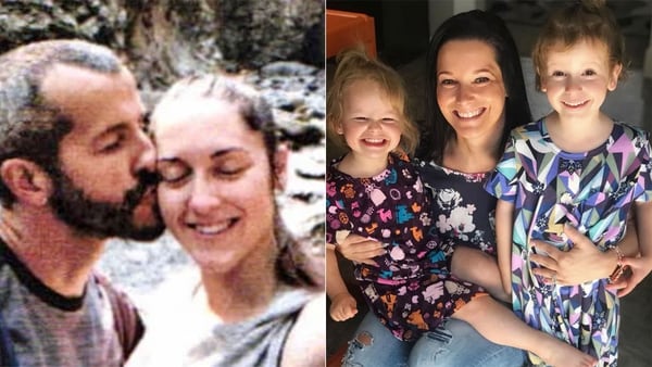 Chris Watts besa a su amante, Nichol Kessinger. A la derecha, Shanann junto a Bella y Celeste