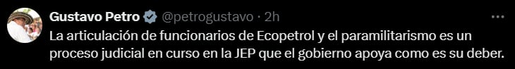 El presidente Gustavo Petro a través de su cuenta de X respondió a la carta de los expresidentes de Ecopetrol - crédito @petrogustavo/X