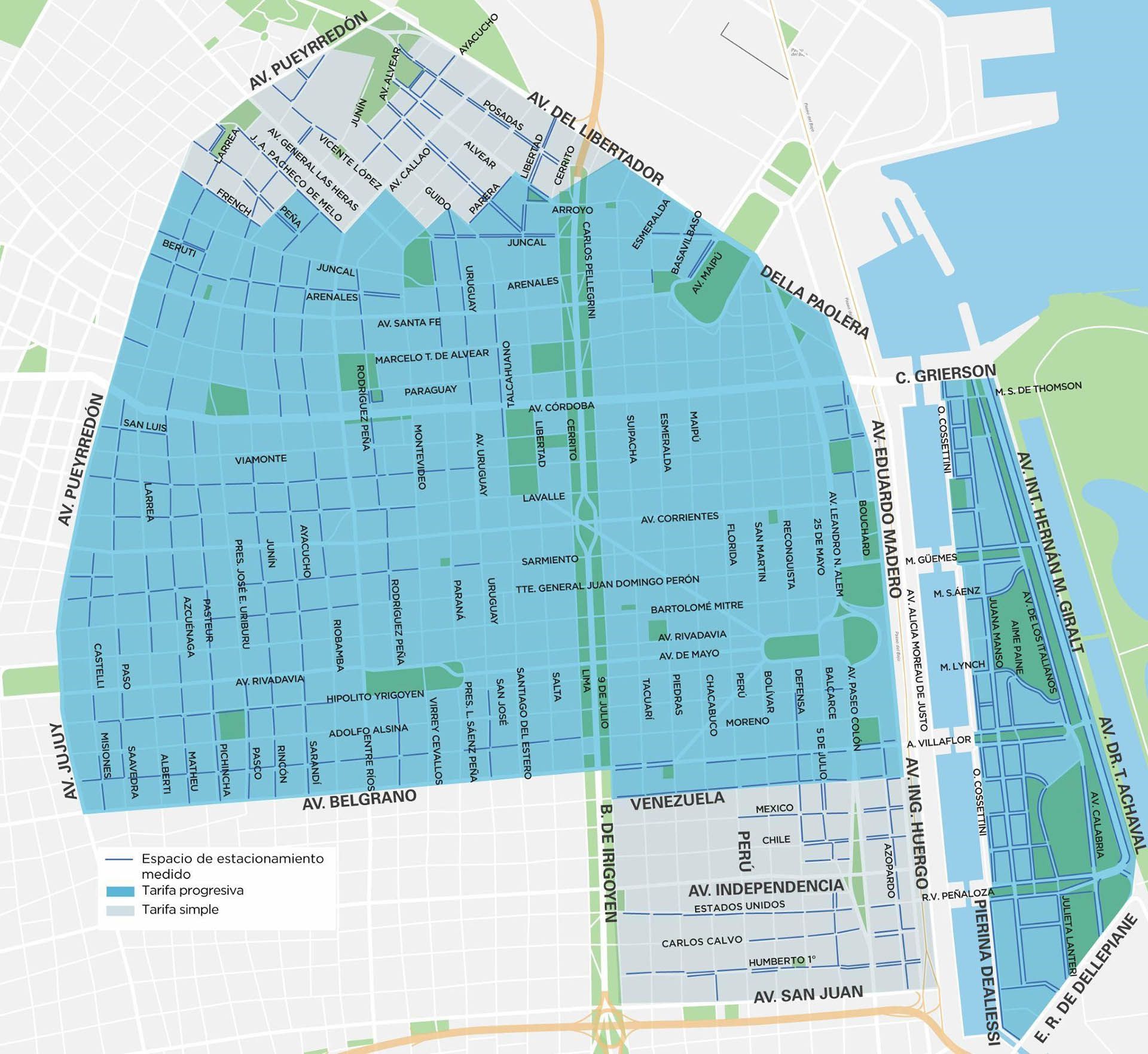 Mapa - Nuevos lugares de estacionamiento medido en Puerto Madero