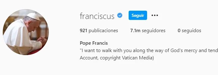 Papa Francisco (Foto: Instagram)