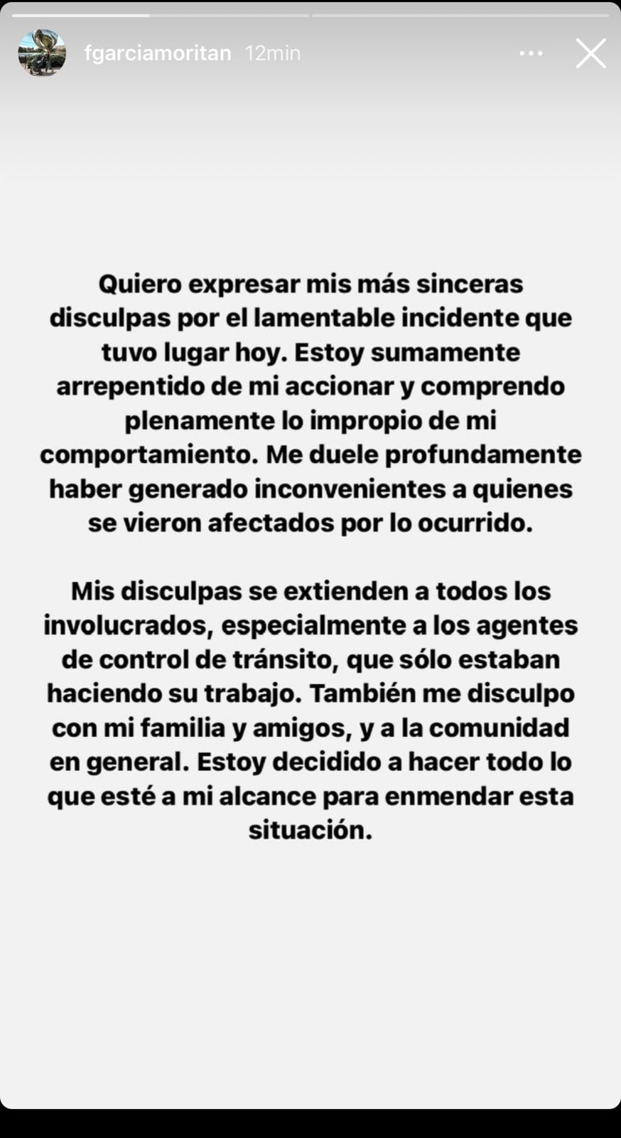 El pedido de disculpas del joven