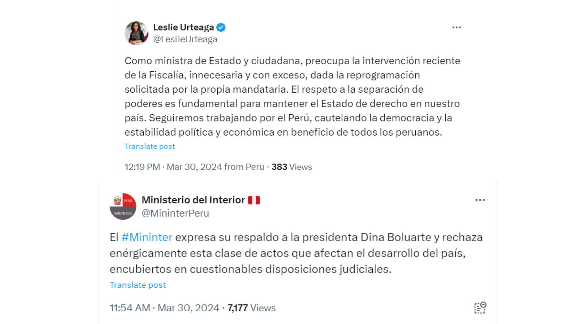 Ministra de Cultura muestra su respaldo a la presidenta Dina Boluarte| X