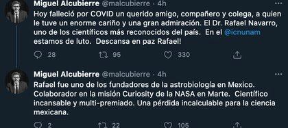 Conocidos del científico expresaron sus condolencias (Foto: Twitter@malcubierre)