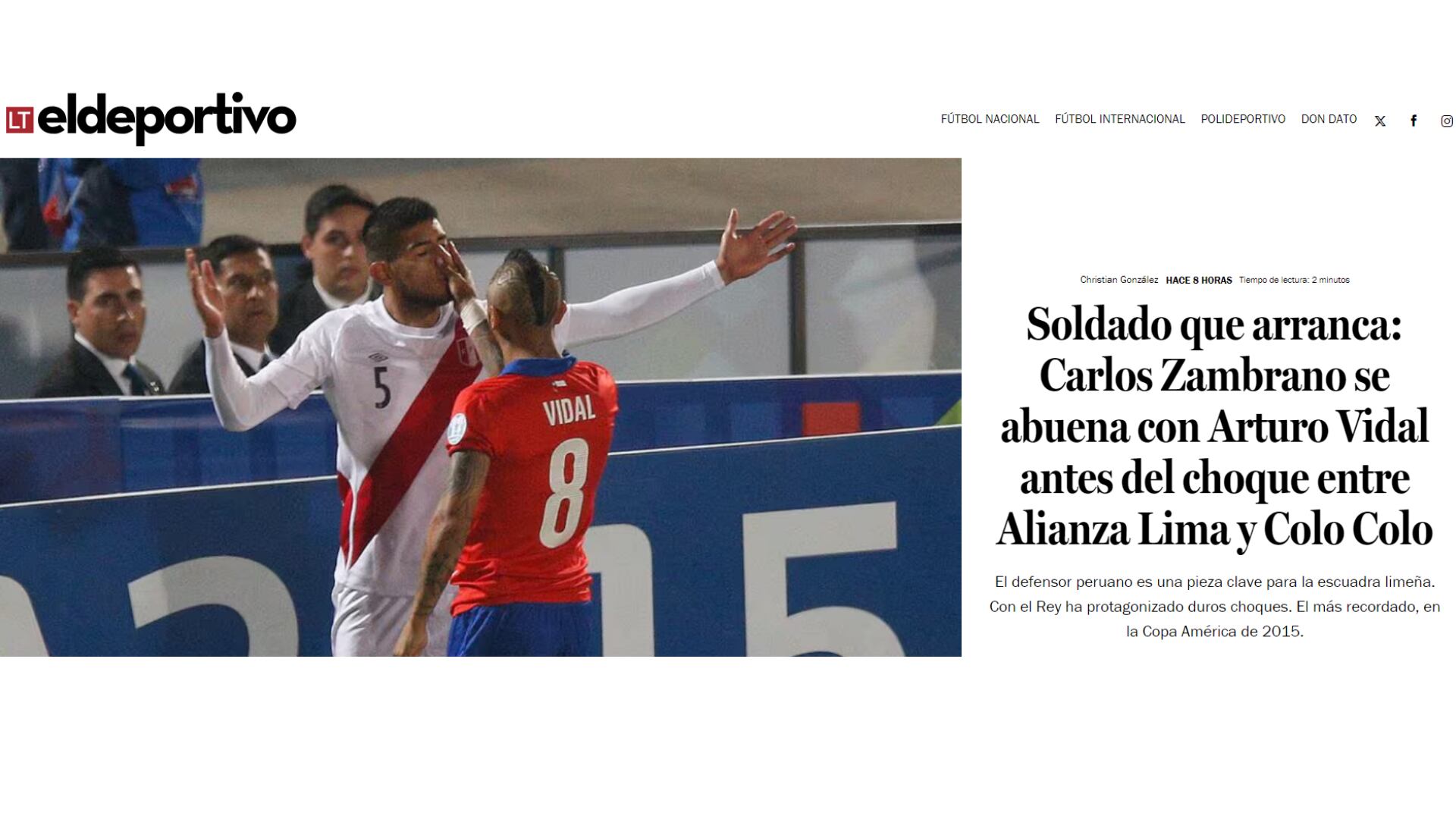 La Tercera replicó declaraciones de Carlos Zambrano sobre Arturo Vidal.