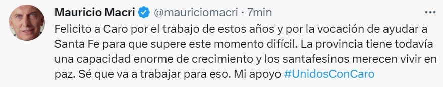 El mensaje de Mauricio Macri tras el anuncio de Carolina Losada 