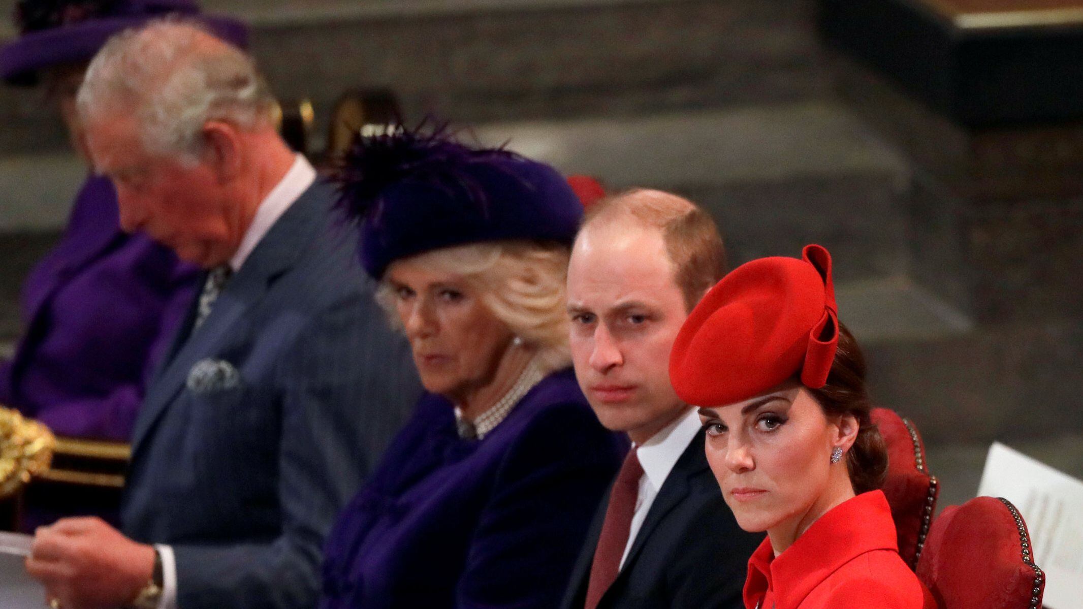 Britain's Kate, Duchess of Cambridge sits with Prince William, Camilla, the Duchess of Cornwall and Prince Charles, Prince Andrew, Meghan, the Duchess of Sussex and Prince Harry, at the Commonwealth Service at Westminster Abbey in London, Britain March 11, 2019. Kirsty Wigglesworth/Pool via REUTERS