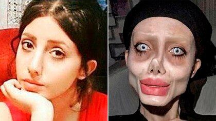 El rostro de la joven Sahar Tabar cuando comenzó a divulgar las imágenes de su figura transformada en "la Angelina Jolie iraní"