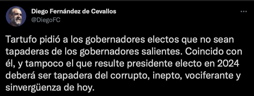La misma petición que lanzó a los gobernadores, la envió para aquella persona que sea electa en la presidencia en el 2024 (Foto: Twitter/@DiegoFC)