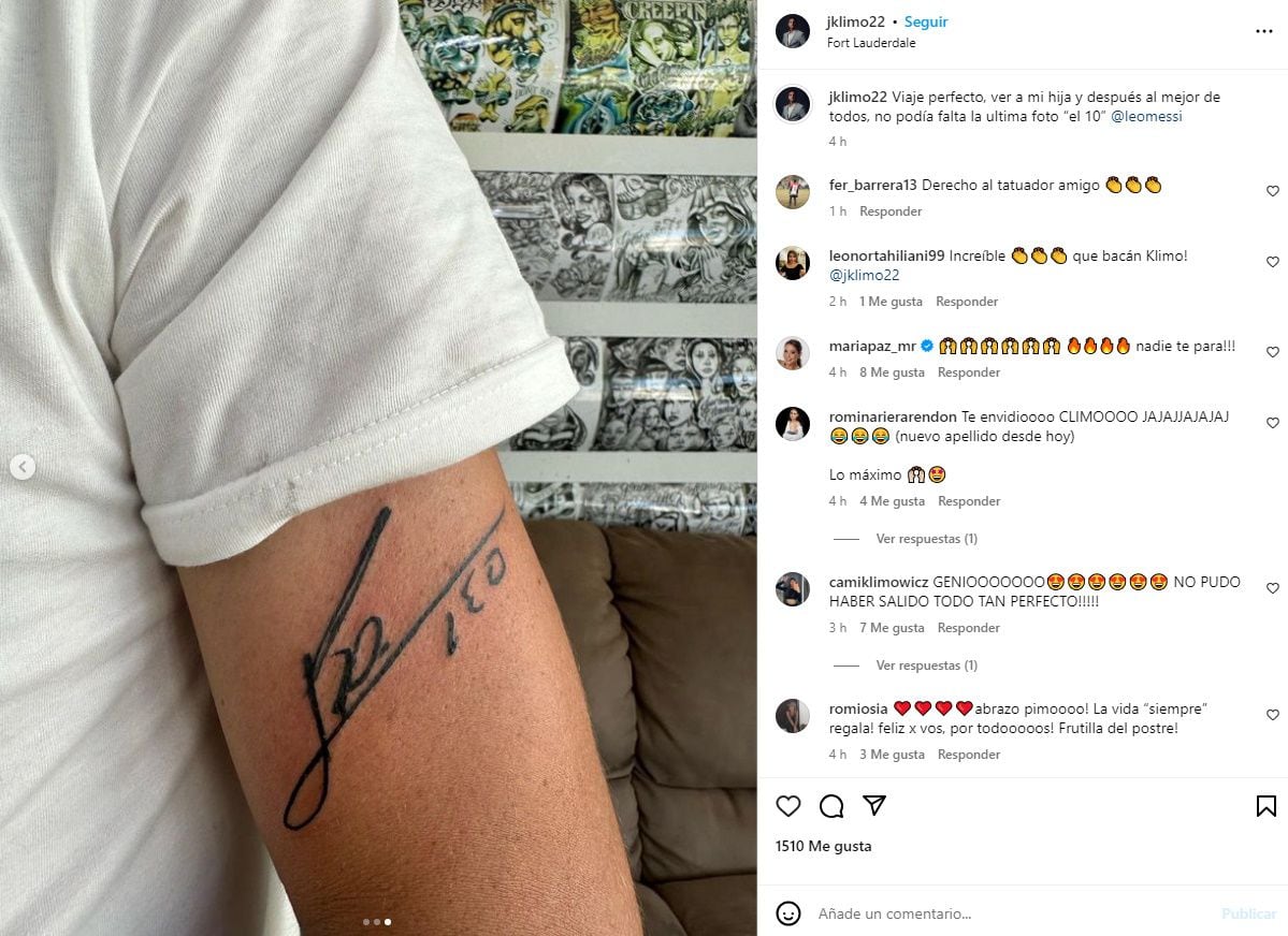 javier klimowicz mostró su tatuaje con la firma de Lionel Messi (Instagram)