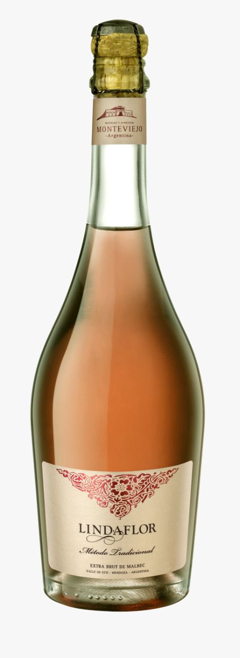 El vino Lindaflor Extra Brut de Malbec es liviano ya que contiene burbujas finas, 