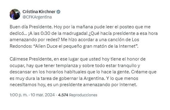 Posteo Cristina Kirchner