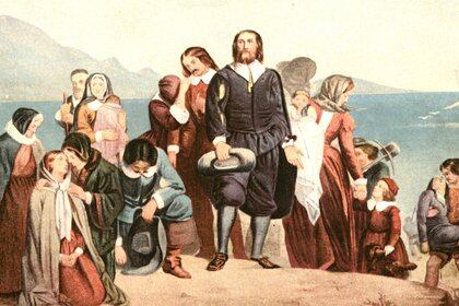 Cuadro de Charles Lucy que reproduce el desembarco de los peregrinos en América (Wikimedia Commons)