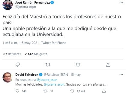 Así reaccionó Faitelson a la publicación de José Ramón (Foto: captura pantalla/ Twitter @joserra_espn)
