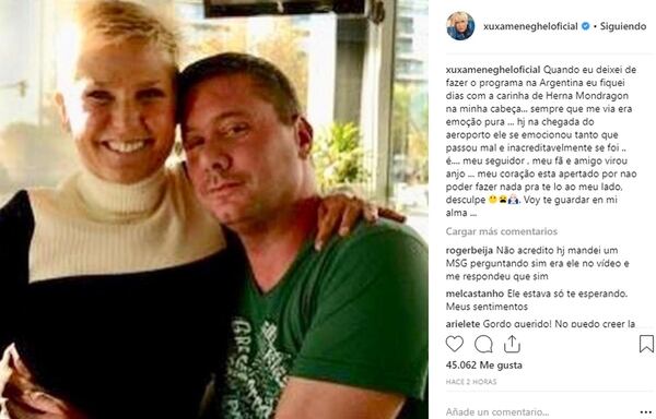 La publicación en Instagram de Xuxa, consternada por la muerte de Hernán Mondragón