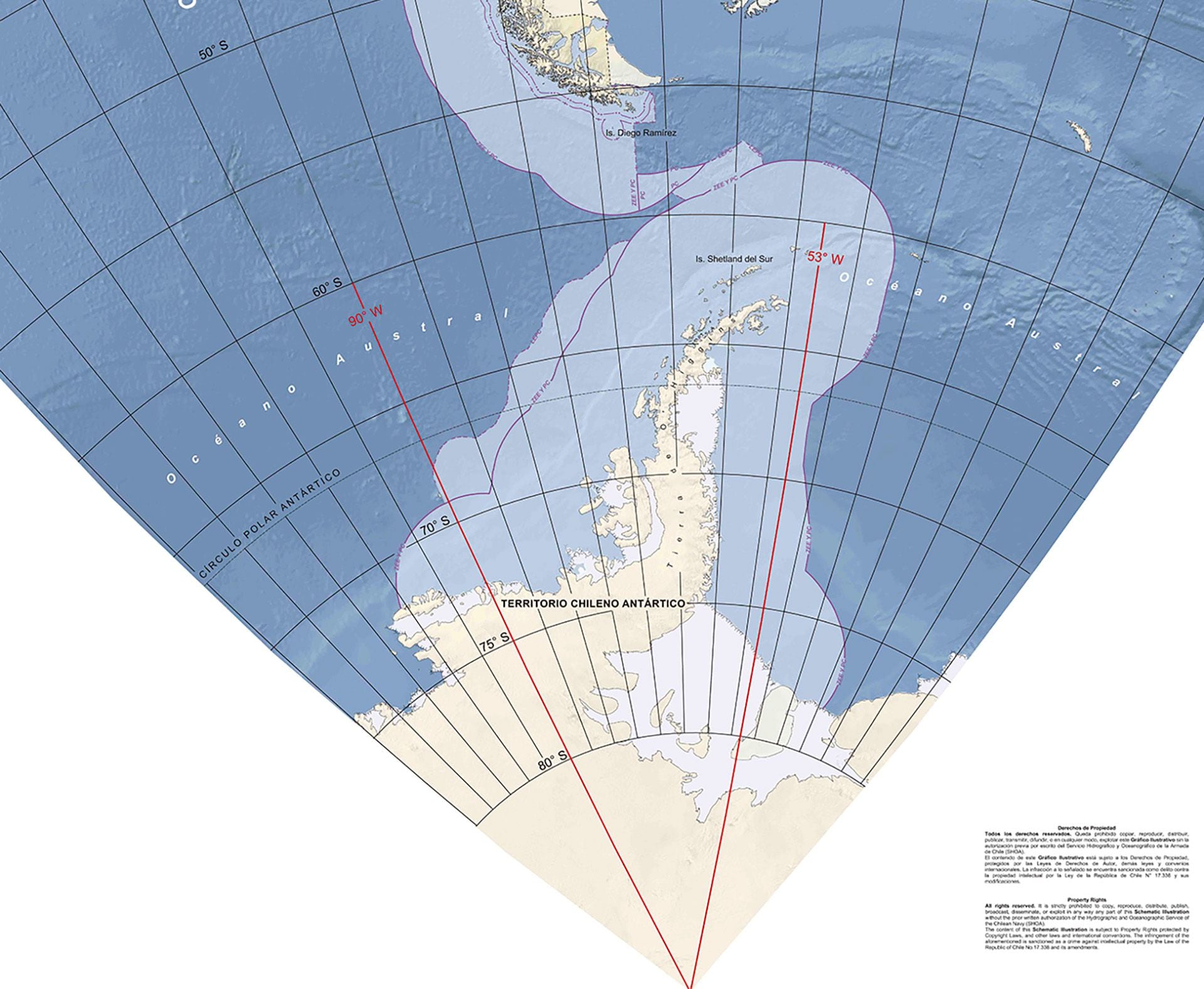 El mapa que publicó la Armada chilena, le adjudica a Chile 5.000 kilómetros cuadrados que se superponen con los que Argentina reconoció como su plataforma continental desde 2009.
