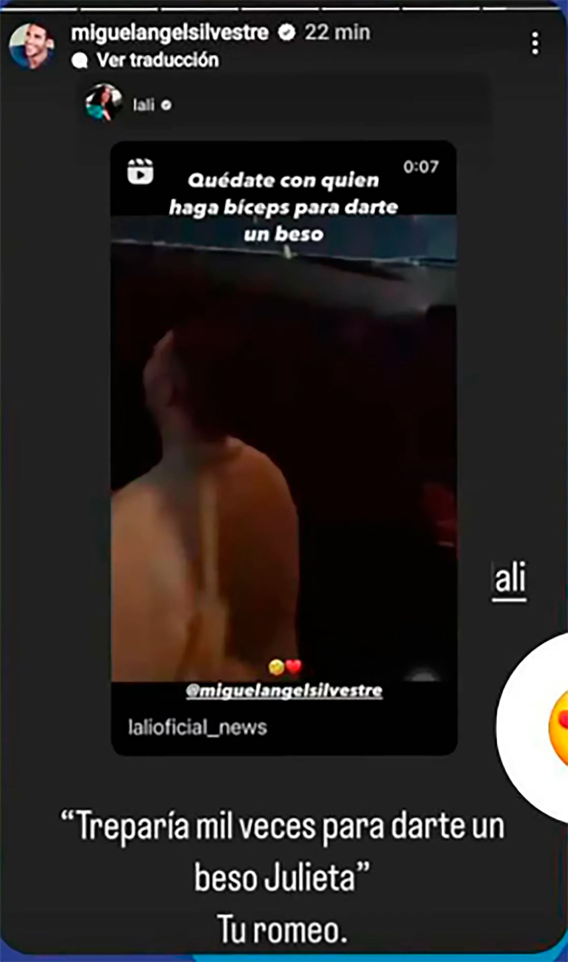 El cariñoso mensaje de Miguel Ángel Silvestre para Lali (Instagram)
