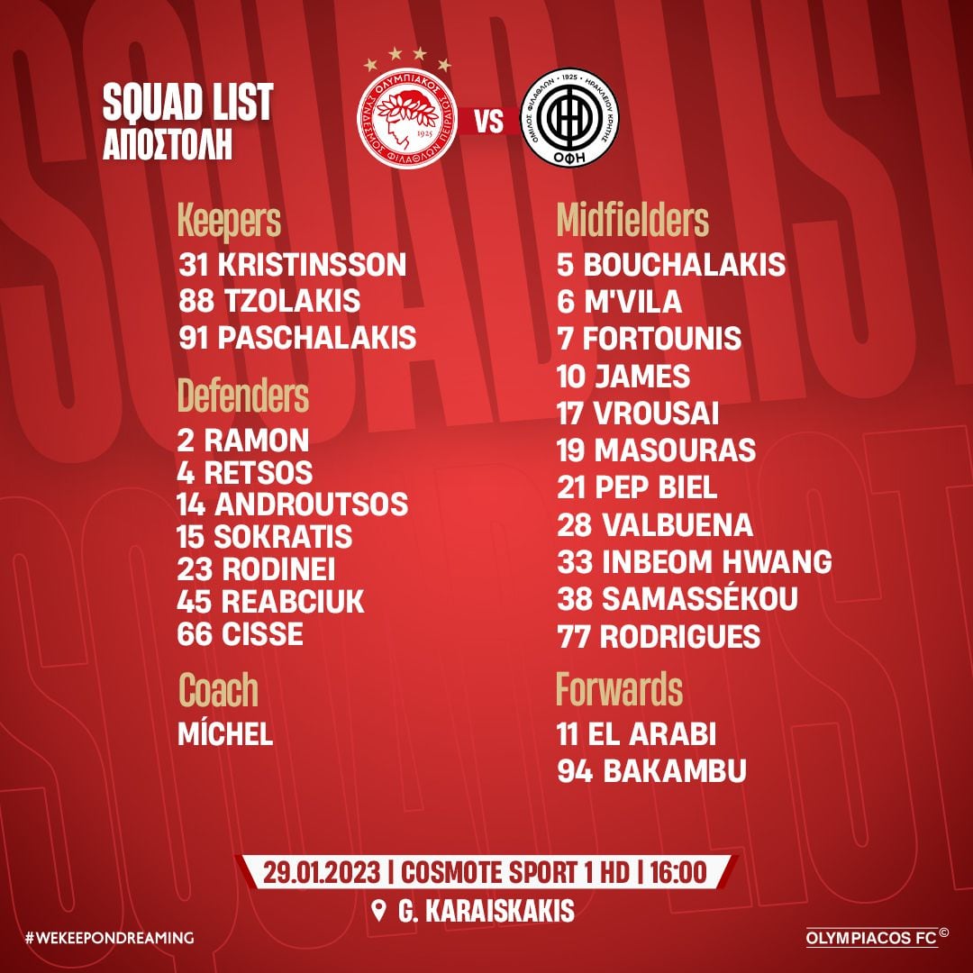 Called up for Olympiacos vs OFI.