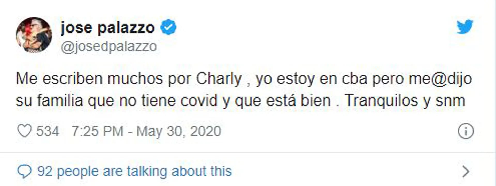 El mensaje del mánager de Charly sobre su salud (Foto: Twitter)