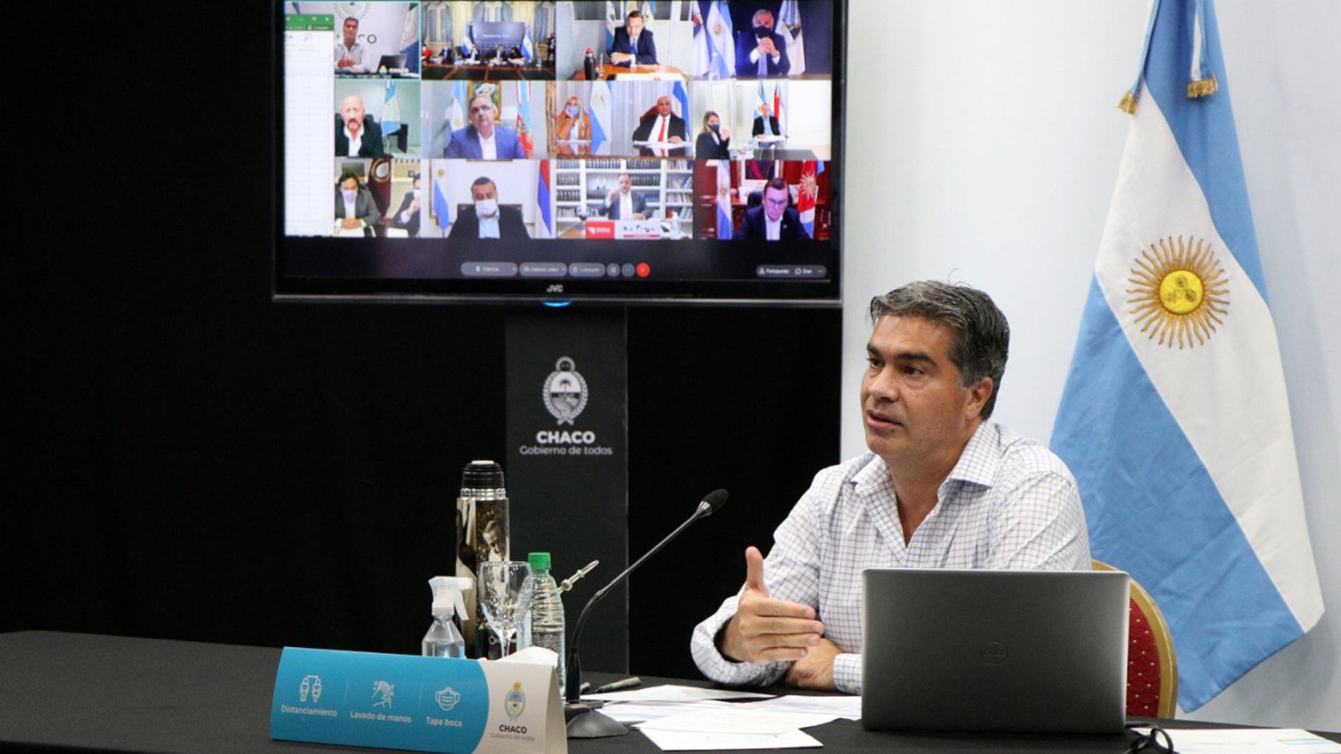 Jorge Capitanich, gobernador de Chaco, en la videoconferencia de AF con los gobernadores
