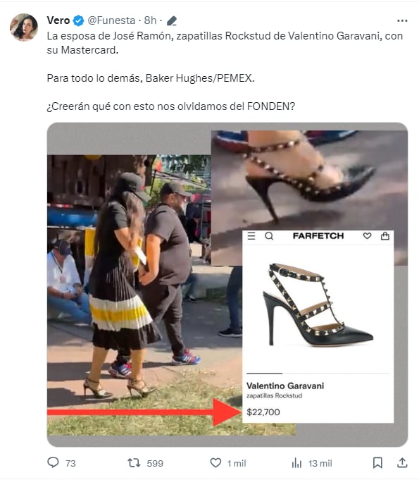 Exhiben el precio de las zapatillas que utilizaba la esposa del hijo del presidente AMLO