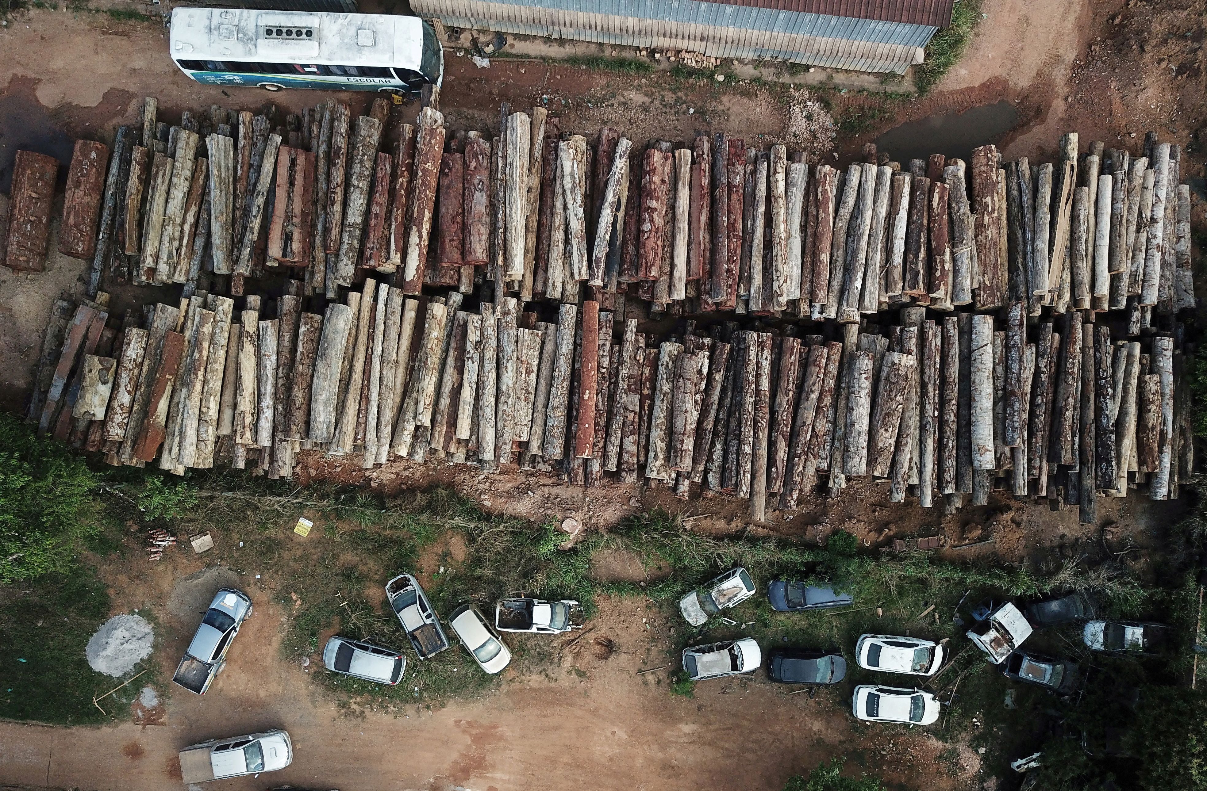 FOTO DE ARCHIVO: Una vista aérea muestra troncos cortados ilegalmente de la selva amazónica en Anapu, estado de Pará, Brasil, el 2 de septiembre de 2019. REUTERS/Nacho Doce//Foto de archivo