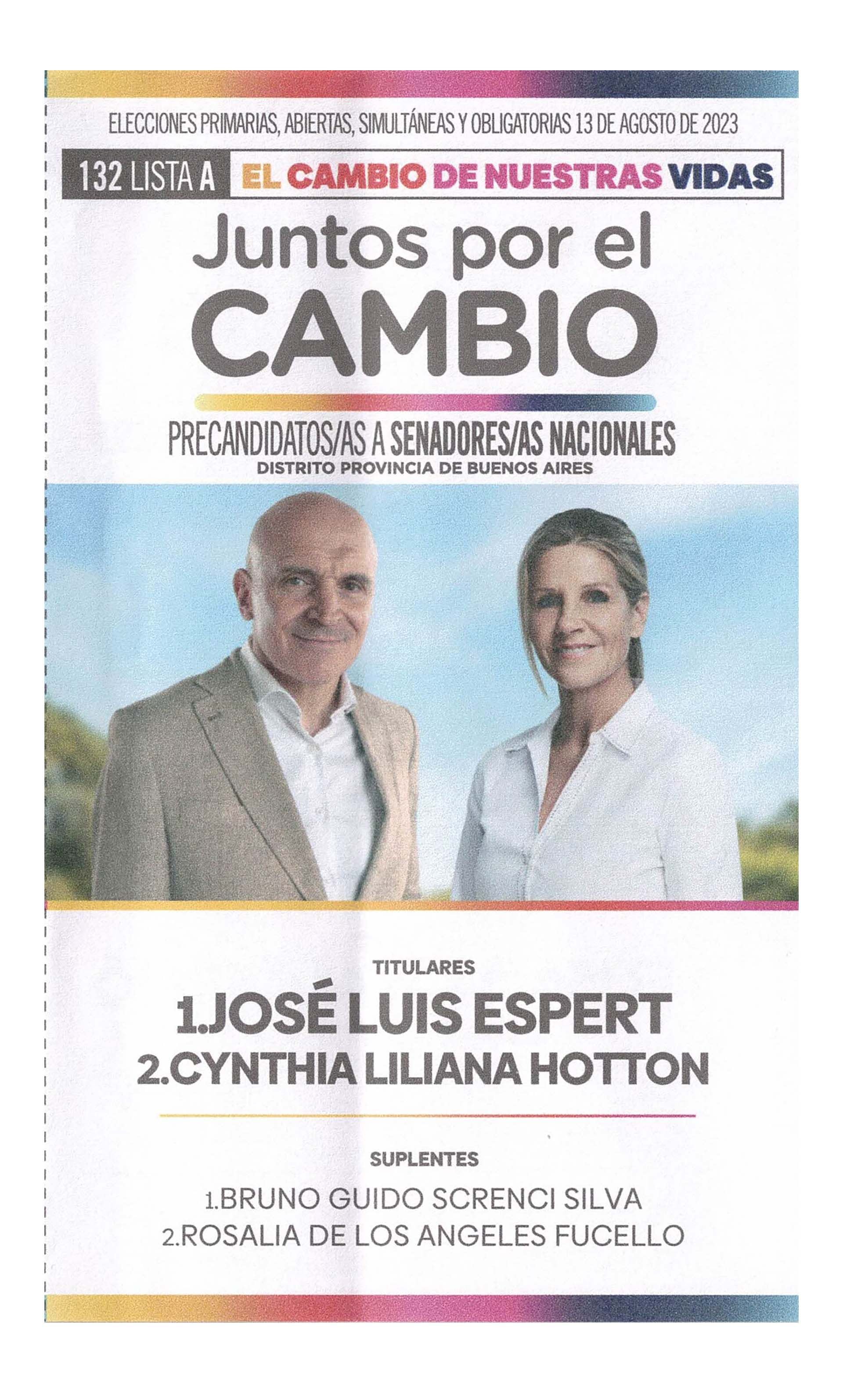 La boleta oficial de José Luis Espert de precandidatos a senadores nacionales de Buenos Aires