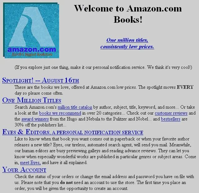 Primera página web de Amazon en 1995. (Web Design Museum)