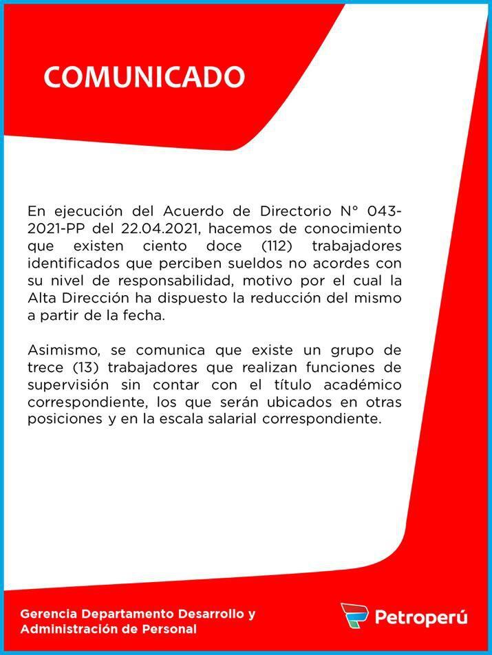 Riduzione salariale - Petroperú