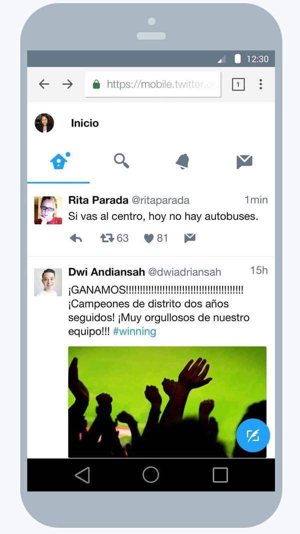 Twitter Lite funciona incluso en conexiones mÃ¡s lentas.